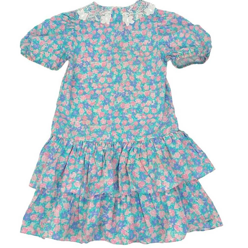 Vintage Jane Schaffhauser Belle France floral prairie drop waist dress, size 7